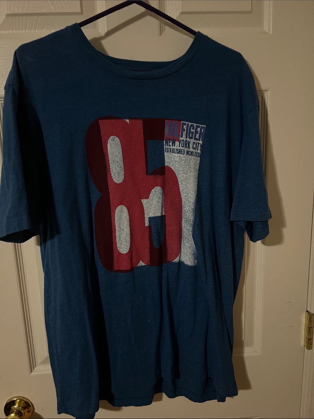 Tommy Hilfiger Blue Tee with Red and Light Gray '85' Graphic